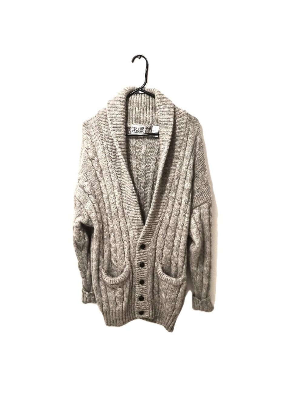 VTG Wool Cardigan Fisherman Cable Knit Shawl Collar Grunge Cobain Indie Academia